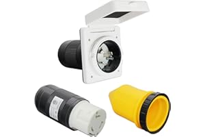 X-Haibei RV 50 amp Power Inlet Plug 125V 250V AC Female Twist Locking Connector White wIith Rain Proof Boot Kit(50 AMP, White)