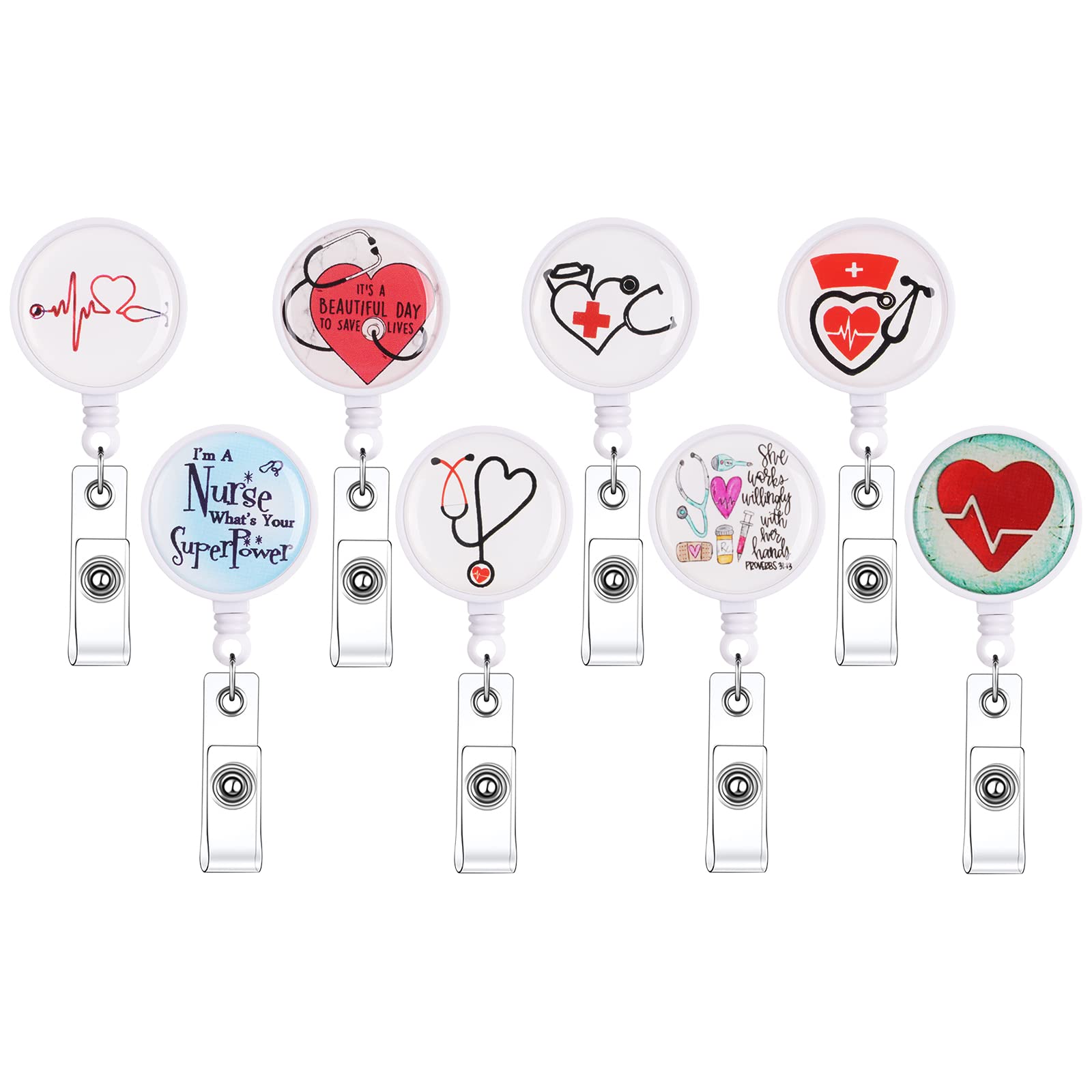 Vicloon Retractable Badge Holder, 8pcs Badge Reel Clips, Retractable Keyring Clip Cute Nursing ID Card Key