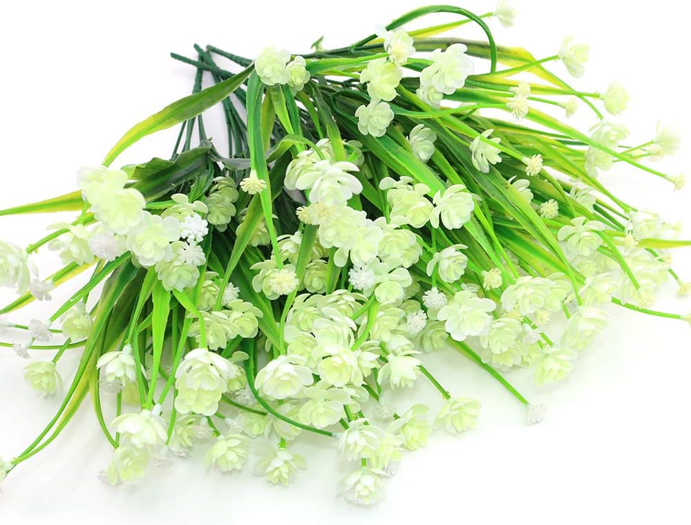 Shiwaki 5Pcs Artificial plant 7-prong spring grass gypsophila bouquet decoration for Indoor Outside Hanging Planter Wedding Farmhouse Decor(White) - Image 3