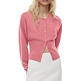 OFSOAK Womens Cropped Sweaters Fall Button Down V Neck Long Sleeve Pullover Solid Casual Ribbed Knit Slim Fit Cardigan