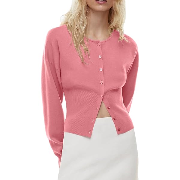 CUNYI Women's Cardigan Sweater Long Sleeve Classic Crew Neck Ladies