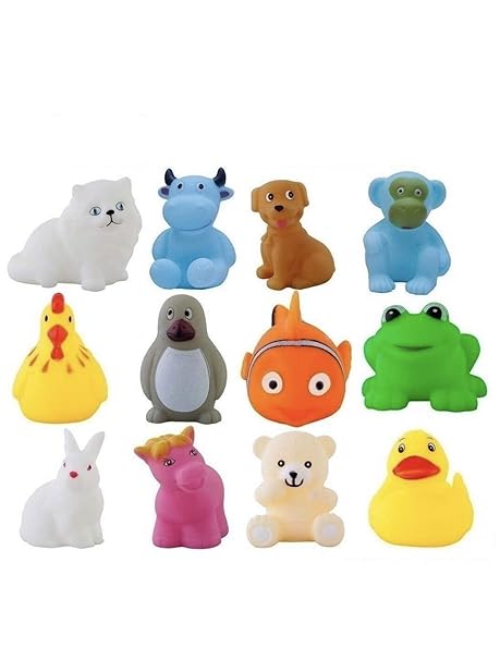 ZZ ZONEX 12 Piece Toddler Baby Bathtub Bathing Chu Chu Squeeze Bath Toys Non-Toxic BPA Free, Animal Shape
