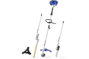 WILD BADGER POWER 26cc Weed Wacker Gas Powered, String Trimmer/Edger, Pole Saw, Hedge Trimmer and Brush Cutter Blade, 4-in-1 Multi Yard Care Tools, Rubber Handle & Shoulder Strap Included
