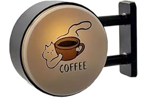 Coffee Lamp Refrigerator Magnet - Cute Cat Night Light, Vintage Latte Art Decor for Home Bar, Fridge, Coffee Lovers Gift (Sty