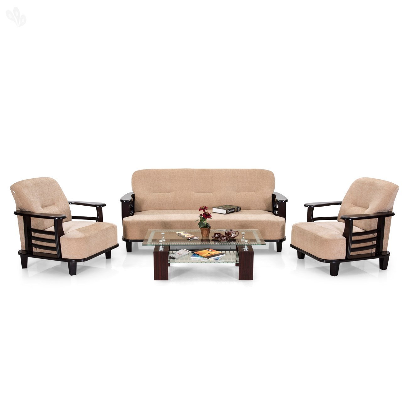 Latest Furniture Rubber Wood Five Seater Wooden Sofa Set 3+1+1 Amazon
