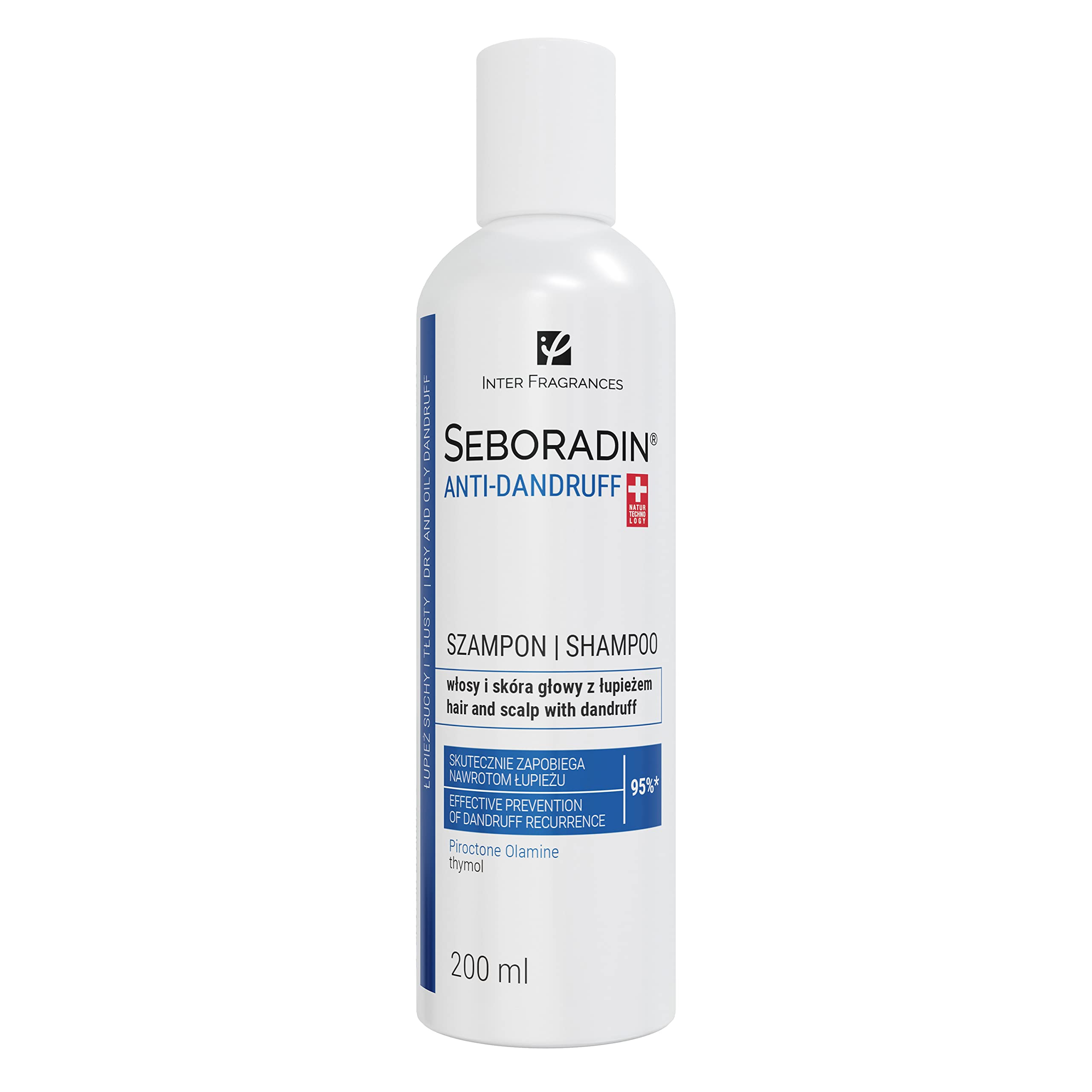 SEBORADIN ANTI DANDRUFF Hair Shampoo 200 ml Piroctone Olamine and Thymol Effective Prevention and Recurrence For Oily and Dry Flaky Dandruff Hair and Scalp Treatment Hair Care