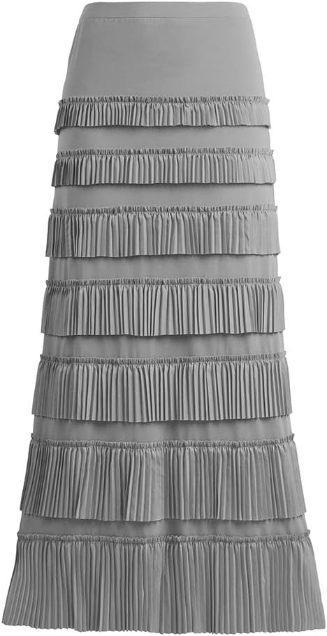 GATHY Women's 7 Tiered Boho Layered Pleated Ruffles Waterfall Maxi Skirt