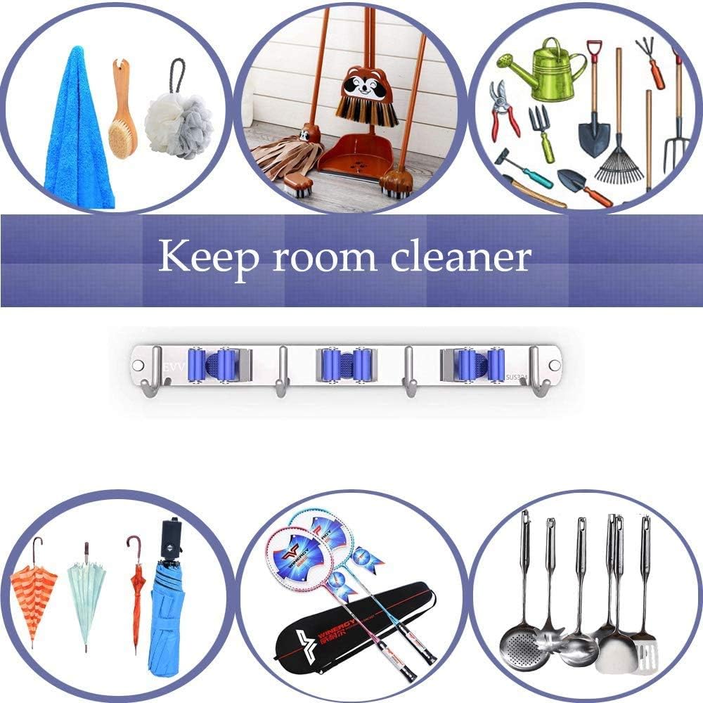 Broom Holder Wall Mount 2 Packs Mop Holder Wall Mount with 3 Utility Racks 4 Hooks,Broom Mop Hanger,Organizer,Holder, Hooks,Storage for Laundry Room Garden Garage Closet Kitchen: Home Improvement