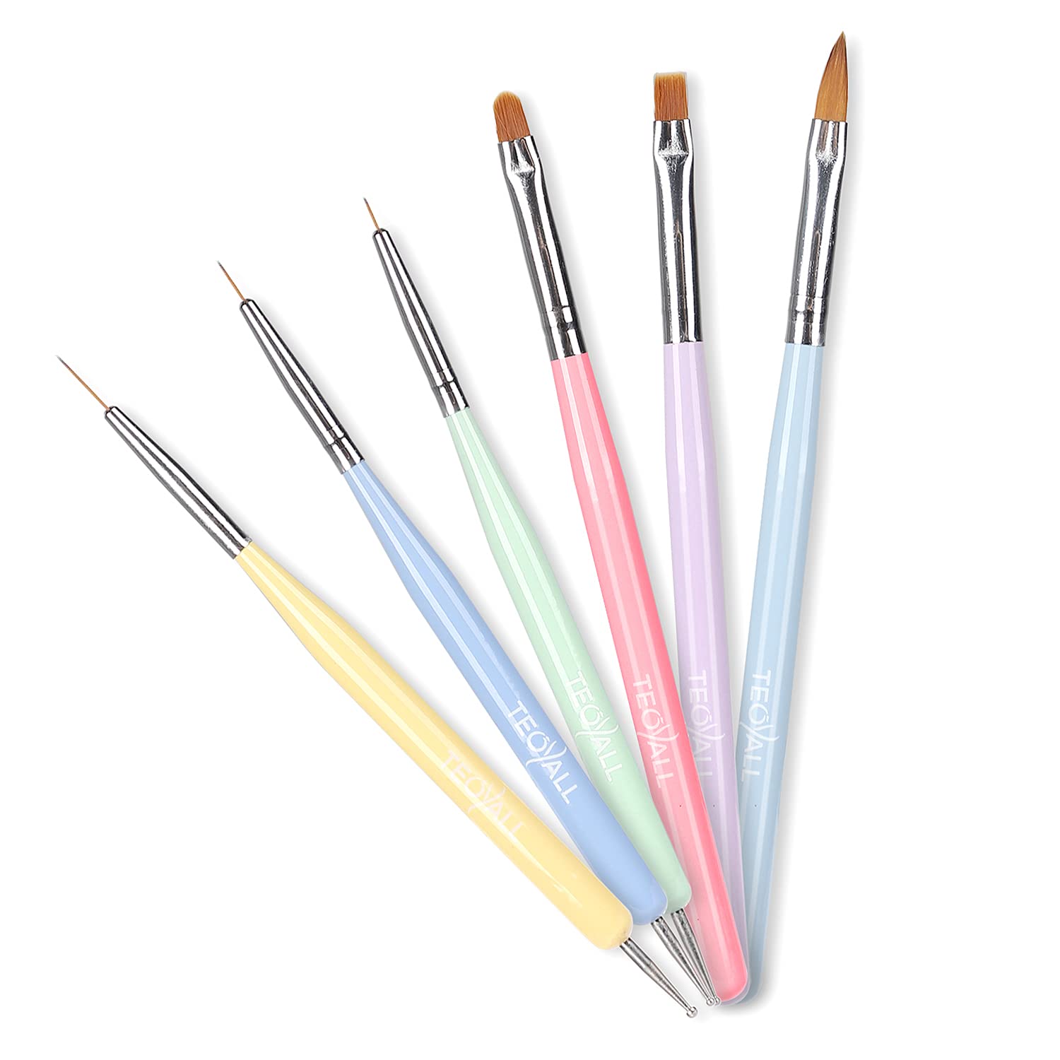 TEOYALL Nail Art Brushes, Nail Design Painting Brushes Builder Gel Brush Nail Dotting Tools Nail Fine Liner Brushes - Image 7