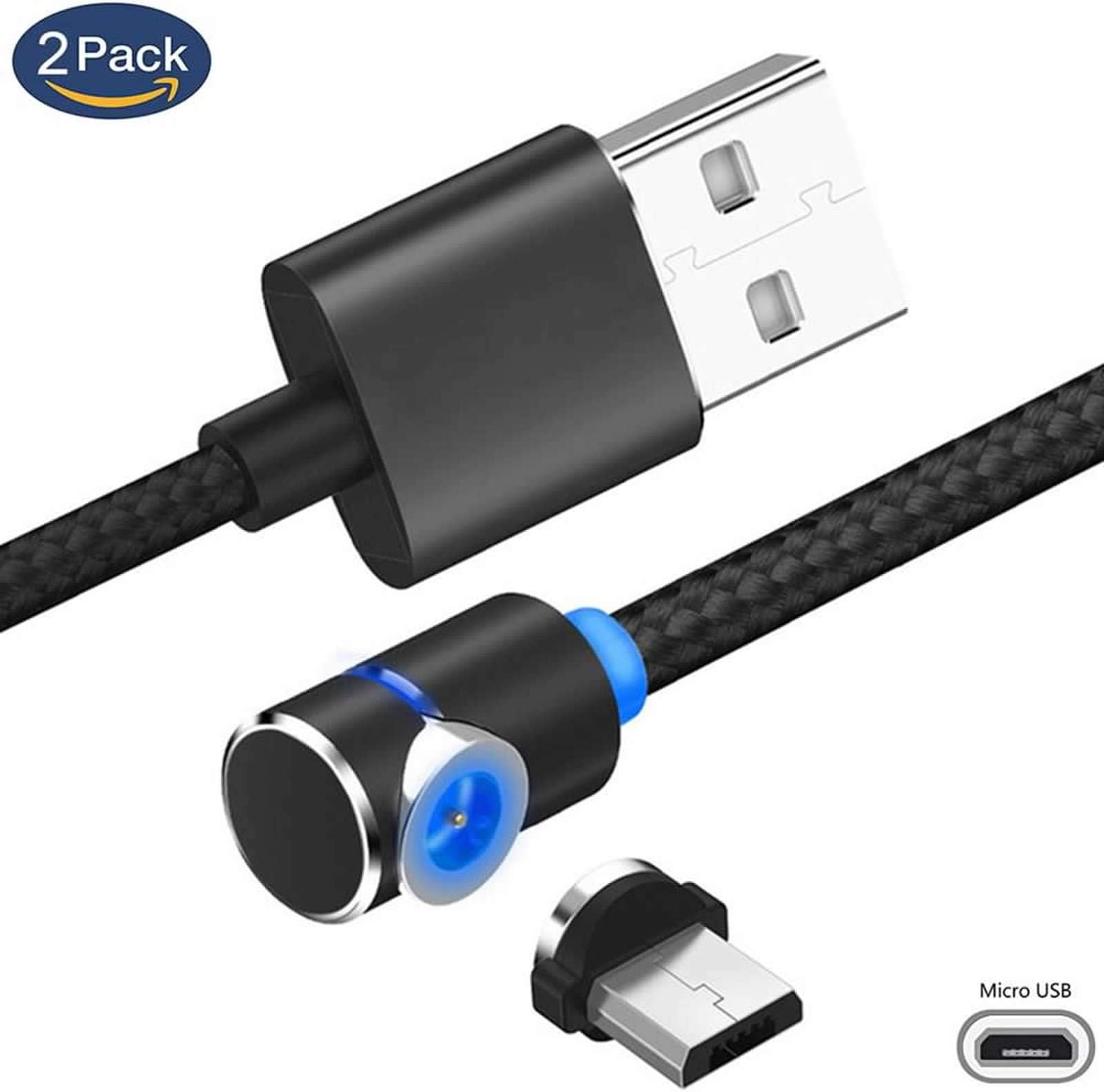 Magnetic Micro USB Cable superior ZRL® 3.3ft/6.6ft/10ft L-shape 90 Degree Right Angle Nylon Braided Cord 2.0 A Male to Micro B USB Charging Cable For Android Device