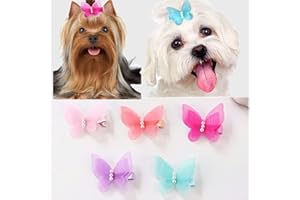 CUCHENHUAN 10pcs Pet Hair Accessories, Butterfly Pearl Hair Clips for Girls Cats and Dogs, Grooming Bowknot Attachments