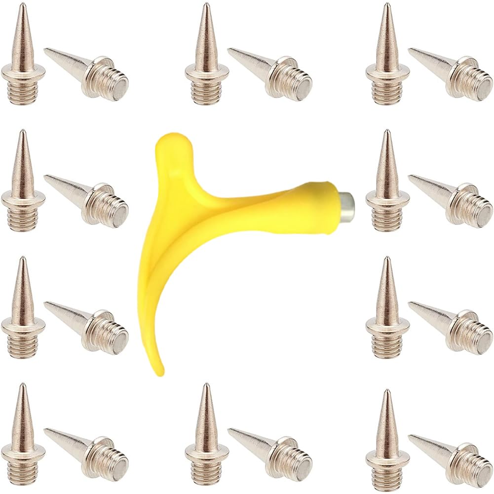 GORGECRAFT 51PCS Track Spikes 1/2 Inch Cross Country Spikes Steel Spikes Track Shoe Spikes Replacements and Spike Wrench for Sports Running Track Shoes Sprint Sports(Platinum)