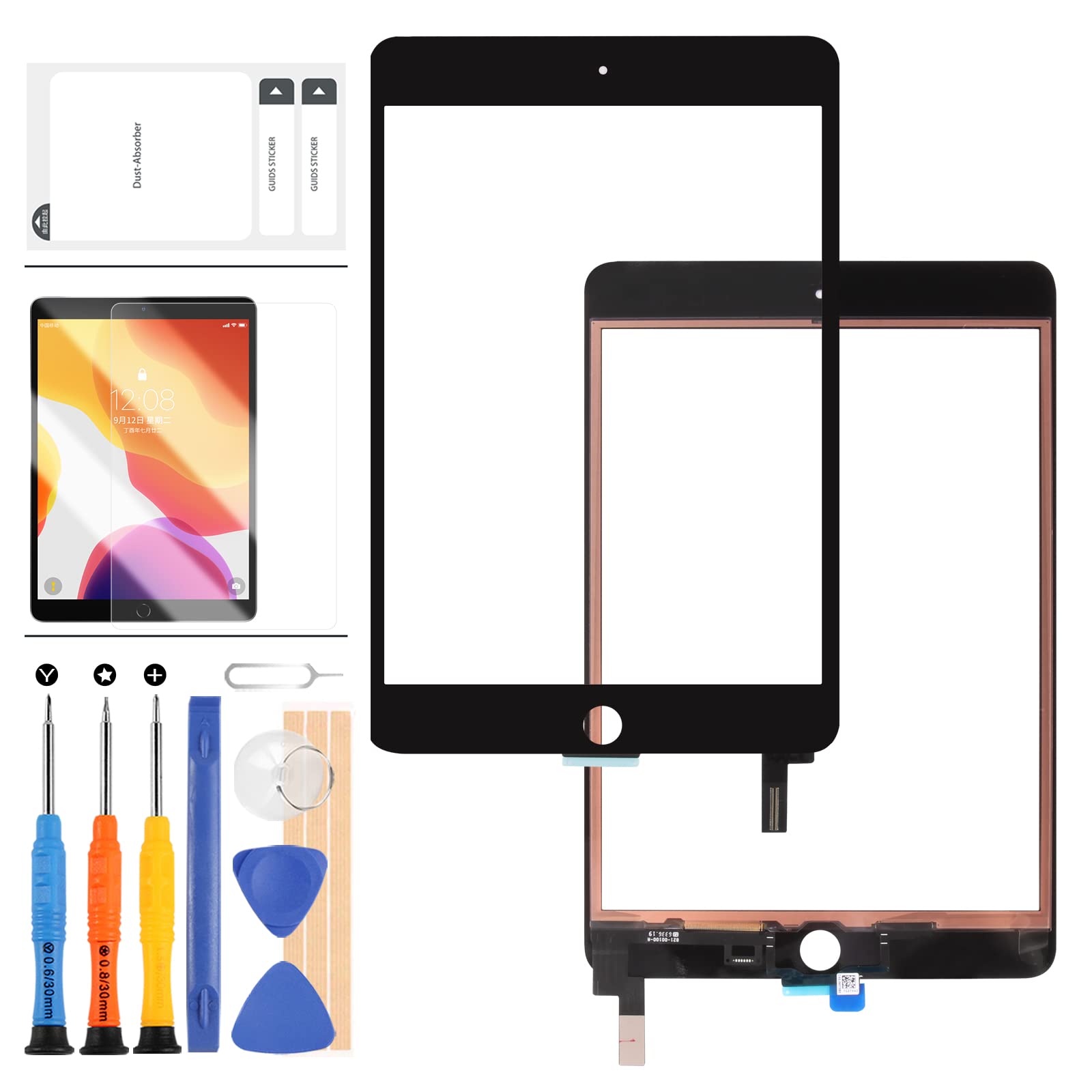 LADYSON For iPad Mini 4 Screen Replacement for iPAD mini4 A1538 A1550 7.9" Touch Digitizer Glass Touchscreen Repair Parts Assembly Kits, with Tempered Glass Protector(LCD not Include) (Black)
