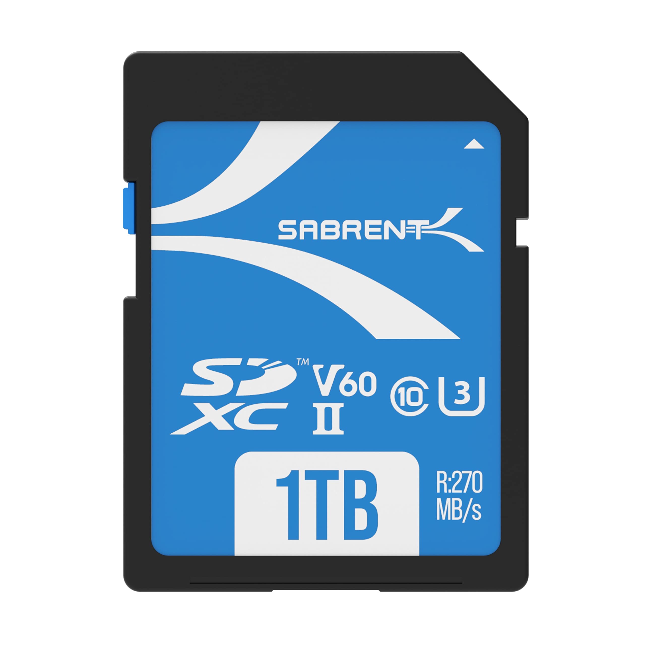 SABRENT SD Card 1TB V60, UHS-II Card SDXC, Memory Card, Class 10, U3, Full HD & 8K UHD Card, 270MB/s for Professional Photographers, Videographers, Vloggers (SD-TL60-1TB)