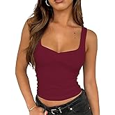 ForeFair Women's Sexy Sleeveless Tank Top Summer Going Out Top Pleated Sweetheart Neck Strap Tight Slim Fit Cute Tops