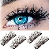 Upgraded Long Magnetic Eyelashes, 0.2mm Ultra Thin Magnetic False Eyelashes, 3D Reusable Fake Lashes, Natural Look (Triple Magnets 1 Pair / 4 Pieces)