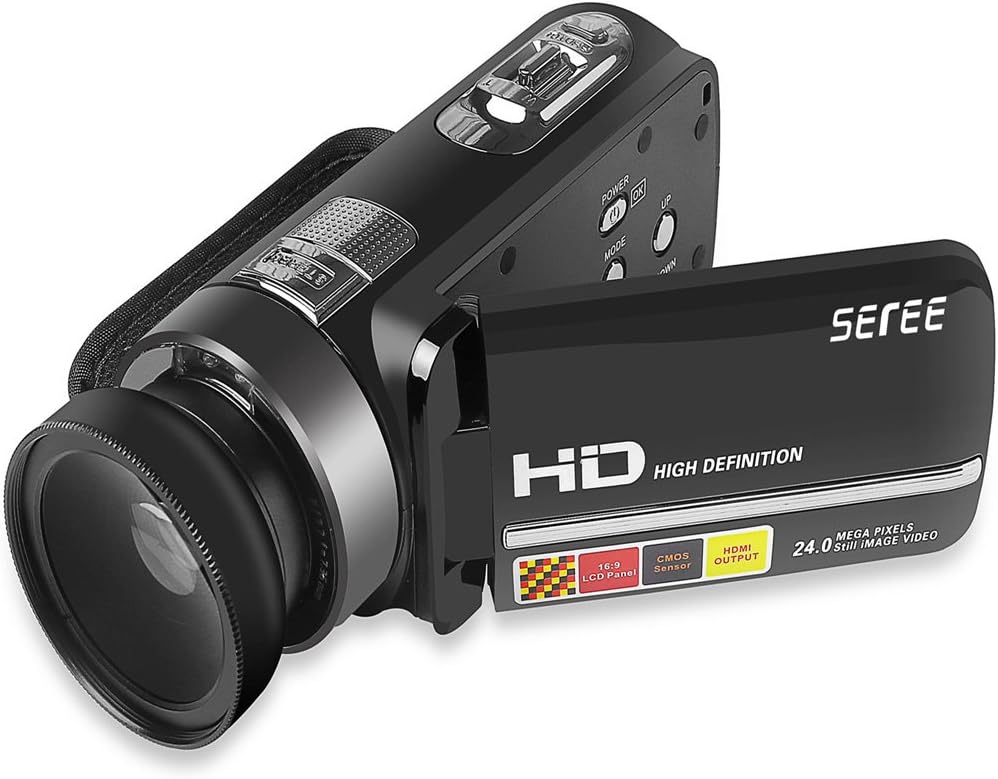 SEREE Camera Camcorder FHD 1080P Digital Video Recorder Night Vision Wide Angle Macro Fisheye Shooting 24MP 3 Inch Touch Screen