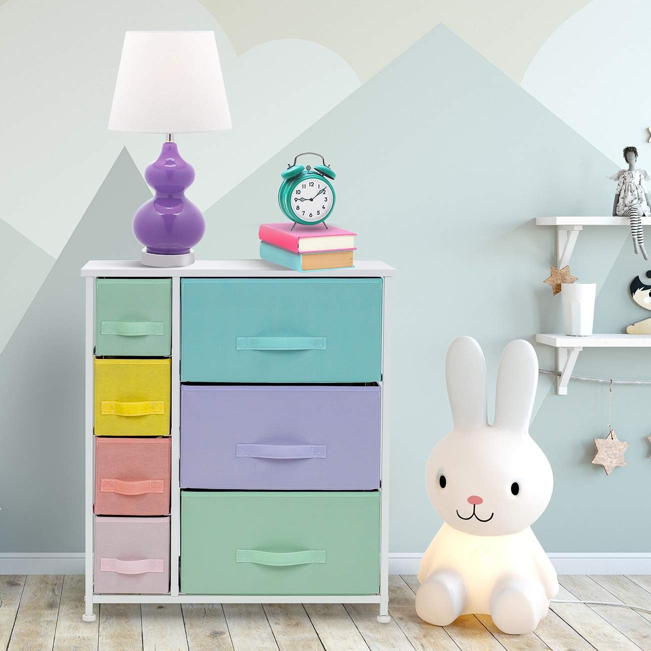 Sorbus Nightstand with 7 Drawers - Bedside Furniture & Night Stand End Table Dresser for Home, Bedroom Accessories, Office, College Dorm, Steel Frame, Wood Top (7-Drawer, Pastel/White): Kitchen & Dining