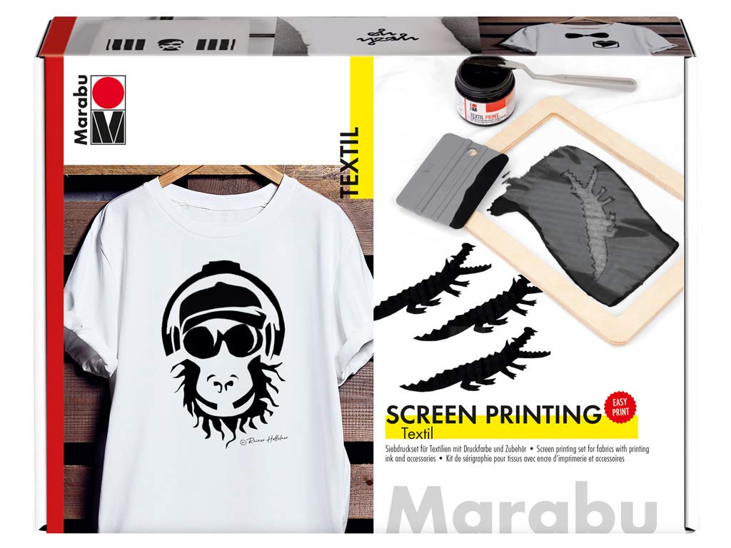 Marabu Textil Screen Printing Set, Carbon Black, (974), Single Set, For Fabric Painting, Printing Of Coloured Fabrics
