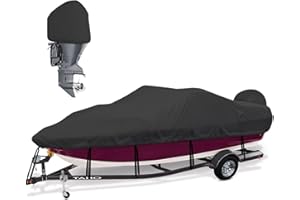 Mionovity Bass Boat Cover 16-18.5ft, 600D Heavy Duty Waterproof Boat Cover 16 17 18.5 Foot (16'-18.5' with Motor Cover), Fits V-Hull, Fishing, Runabout Bowrider Boat
