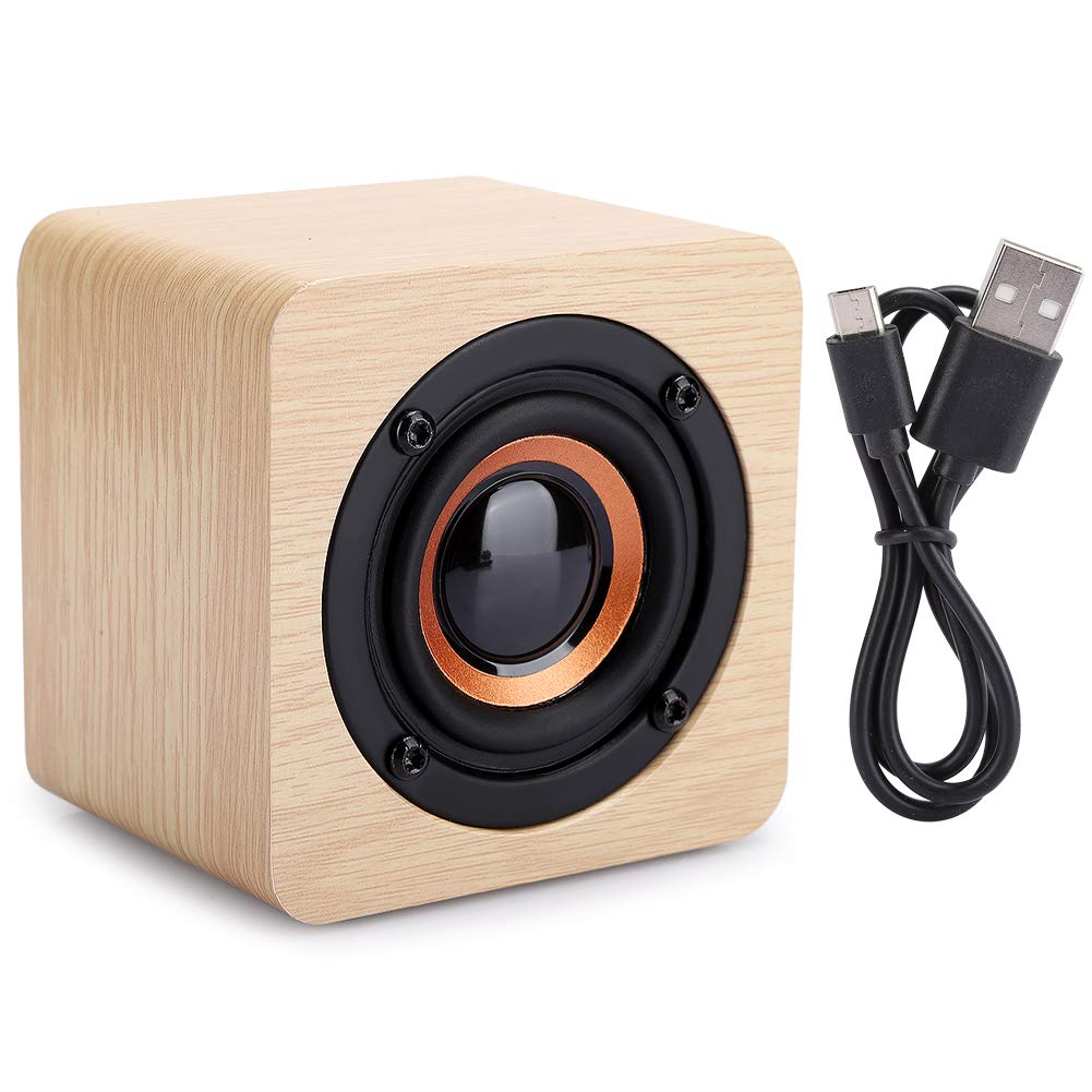 ASHATA Wooden Bluetooth Speakers,Mini Yellow Small Wooden Wireless Bluetooth Speaker USB Charging Portable Cube For Mobile Pones,Computers,Tablets
