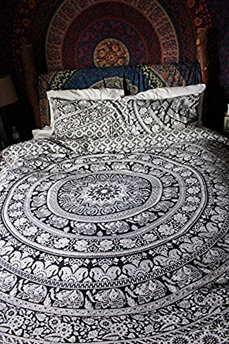 Handicraftofpinkcity Twin Size Indian Elephant Mandala Duvet Cover Throw Reversible Cotton Doona Cover Handmade Bedding Quilt Cover Set (With 2 Pcs Pillow Cover)
