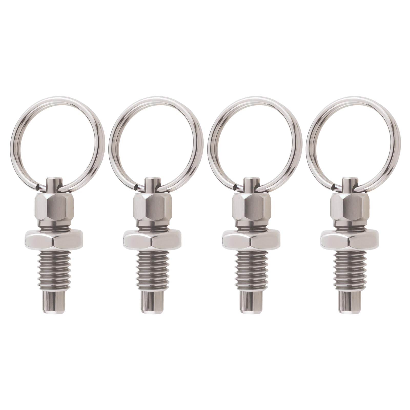 EMSea 4PCS Spring Plunger with Pull Ring M6 Quick Release Pin Stainless Steel Non-Locking Type Stubby Hand-Retractable Spring Plunger for Industrial Equipment