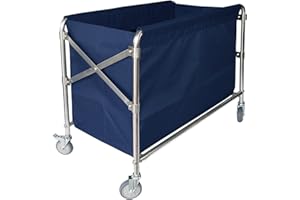 KWEETLE Laundry Cart with Wheels 34.25”L x 20.47”W x 30.7”H, Commercial Laundry Cart 440lbs Load Capacity, Stainless Steel Frame Waterproof Oxford Bag Foldable Industrial Laundry Hamper Blue