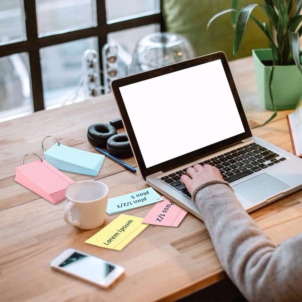 Koogel Mini Flash Cards A8, 500pcs Colour-Coded Ruled Index Cards with Rust-Resistant Metal Rings - Image 5