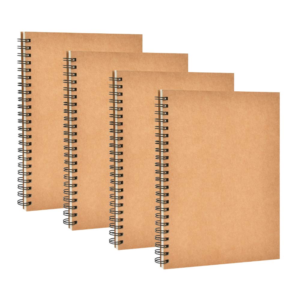 4 Pack A5 Sketchbook, Spiral Cover Blank Page Sketch Book Sketch Pad, Kraft Cover Sketch Drawing Pad Art Book, 50 Sheets Blank Paper Sketch Book for memos, Painting and Graffiti(Brown)