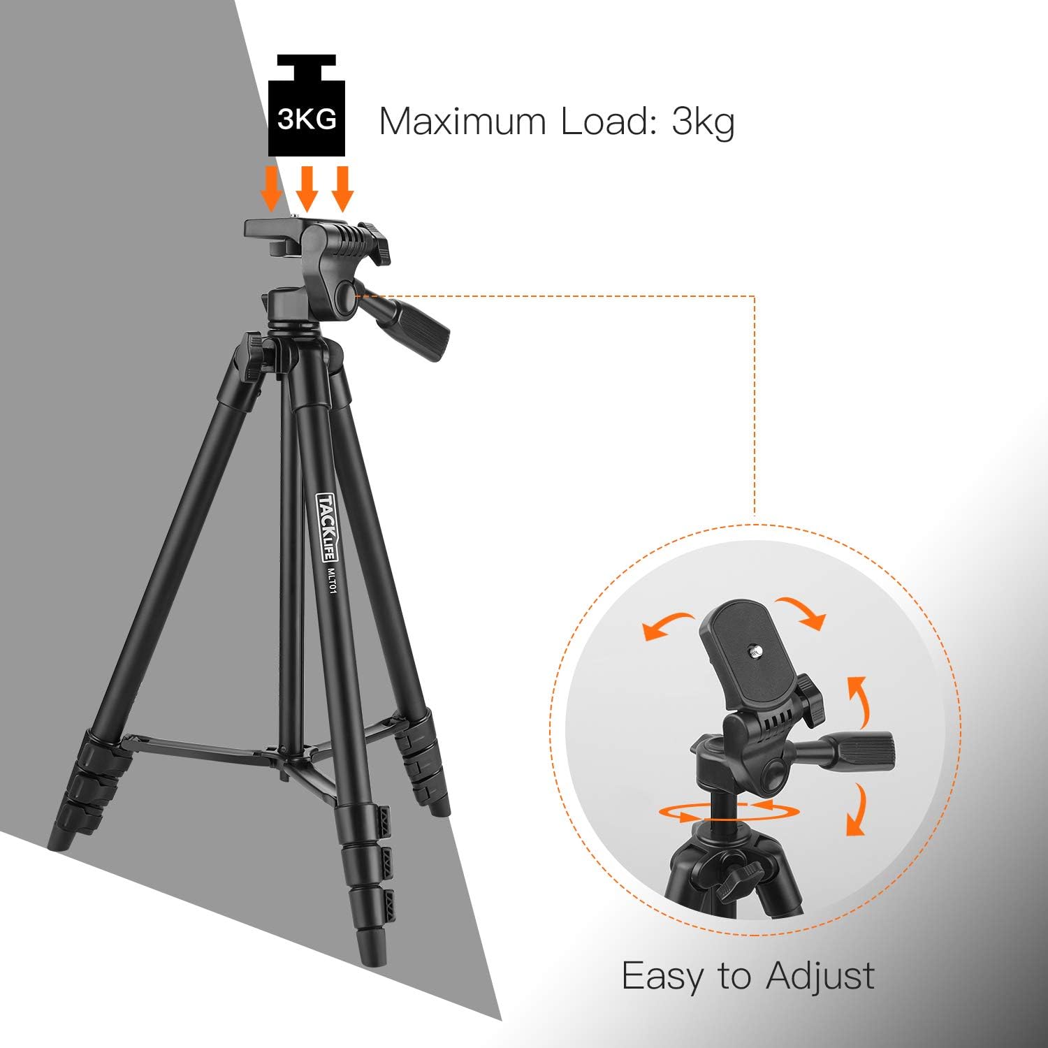 Lightweight Tripod 55-Inch, Aluminum Travel/Camera/Phone Tripod with Carry Bag, Maximum Load Capacity 6.6 LB, 1/4" Mounting Screw for Phone, Camera, Traveling, Laser Measure, Laser Level : Camera & Photo