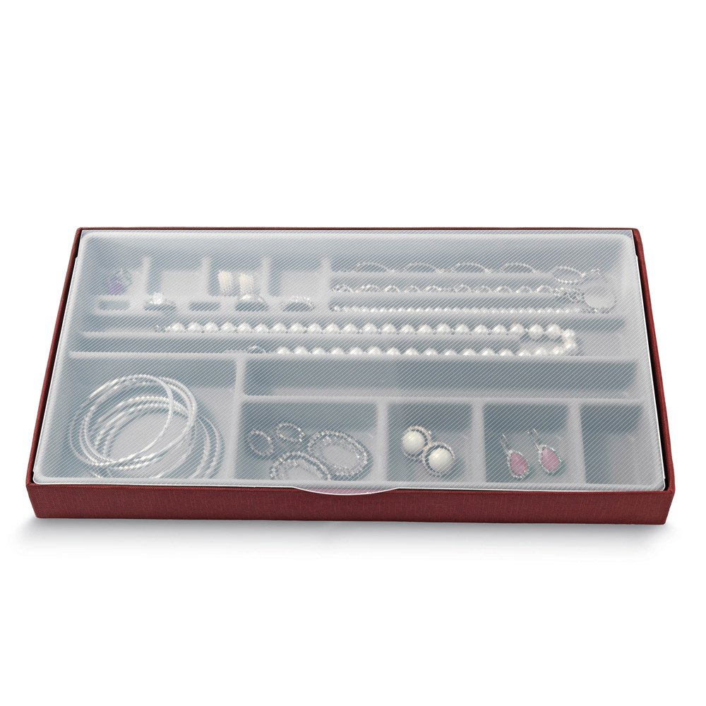 Domopak Living 8001410075147 Multi-Functional Storage Box For Jewellery, Card Stock/PS/PP Burgundy 21.5 x 37 x 3.5 cm