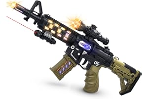 HWD Light Up Machine Gun Toys with Infrared Ray & Cool Lighting & Fighting Sound & Unique Barrel Telescopic Action, Pretend Play Toy Handguns Party Favor, Gifts for Boys Girls (Batteries Not Included)