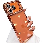 AuroiCCY for iPhone 17 Pro Max Case, Cute Clear Glitter Bling Diamond Rhinestone Sparkly Case Camera Lens Protectors,Plating Protective Bumper Cover for Women Girls 6.9'' 2025, Orange