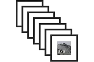 Picrit 8x8 Picture Frame Set of 7, Display 5 x 5 with Mat or 8 x 8 Without Mat, Photo Frames for Wall Mounting or Table Top Display, Black.