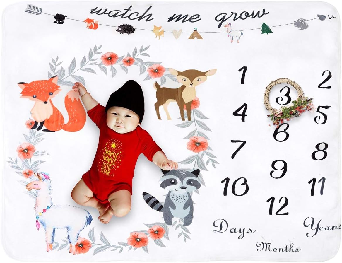 Puseky Baby Monthly Milestone Blanket Photography Props Backdrop Blanket Shower Gift for Boys Girls (Garland(43inch x 59inch))
