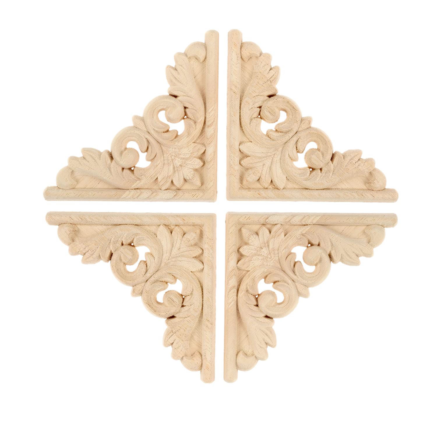 4pcs Vintage Wood Carved Decal Corner Onlay Applique Frame Furniture Wall Unpainted for Home Cabinet Door Decor Craft 11x11cm