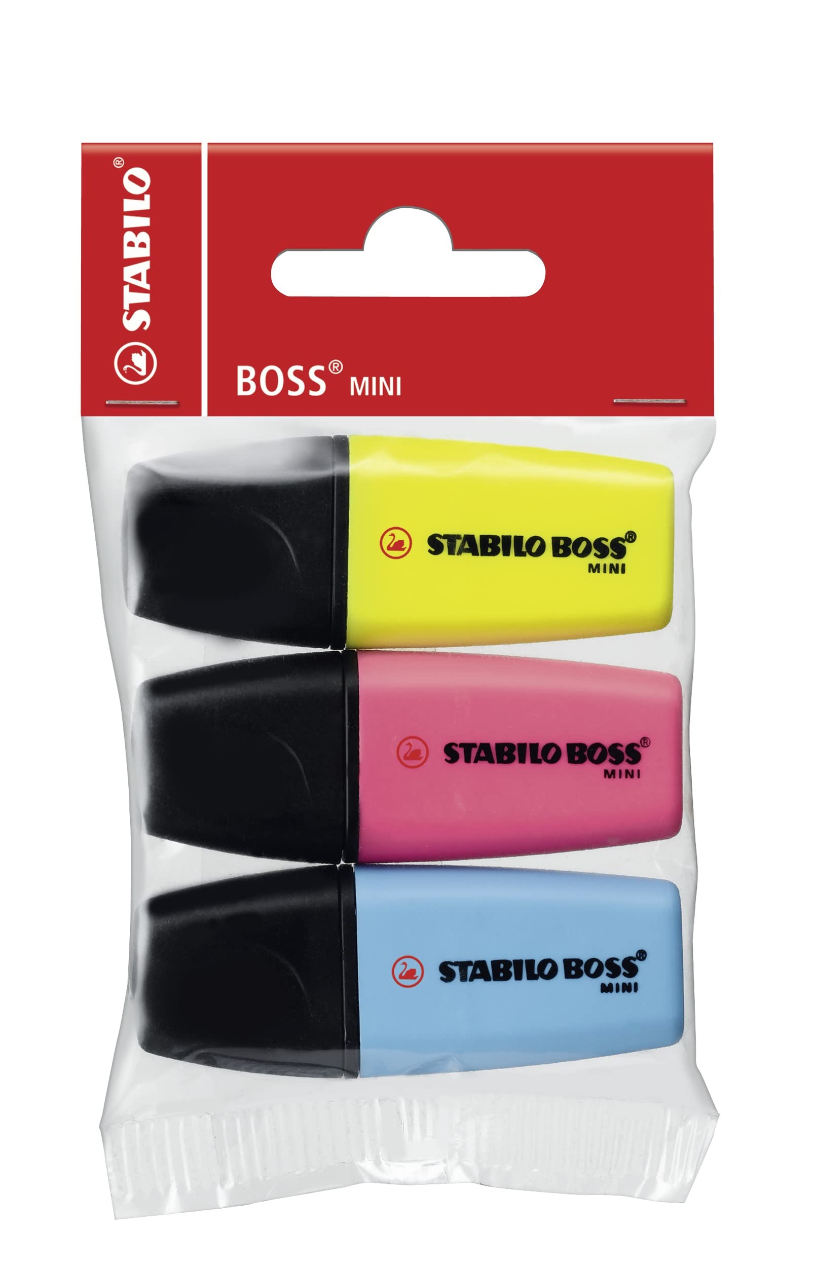 STABILO Highlighter Boss Mini, Yellow, Blue, Pink, Pack of 3