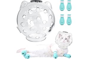 Fhiny Cat Muzzle,Transparent Helmet with 4 Boots Adjustable Breathable Kitty Hood Anti Bite Bubble Astronaut Mask Silicone Claw Covers for Cats Bathing Shaving Grooming (Medium)