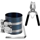 Pxobiug 4 Inch Piston Ring Compressor Tool, Adjustable Piston Ring Removal Installer Kit Range from 2.1" to 6.9", Engine Pistons Compressor Tool with Pliers &amp; Wrench for Most Cars (2.5&times;2.5&times;4.0 inches)