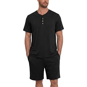 muair Men's Short Sleeve Henley Pajama Set 2 Piece Button Sleepwear Soft Casual Loungewear with Pockets