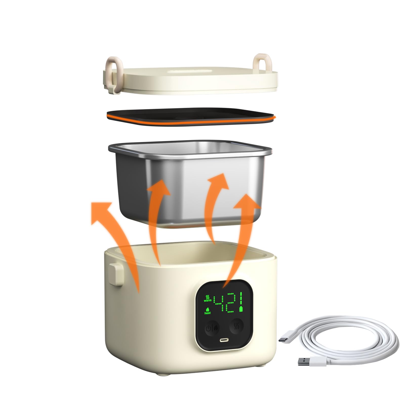 Photo 1 of BOKASM Electric Lunch Box for Adults Woman,Cordless Electric Lunch Box for Youth,Rechargeable Portable Food Warmer 800ml Inner Container,Waterless Heating Fast Heating Lunchbox,Digital Display