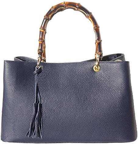 Veronica leather handbag with Bamboo handle and golden metal hardware - 9139 - Leather bags