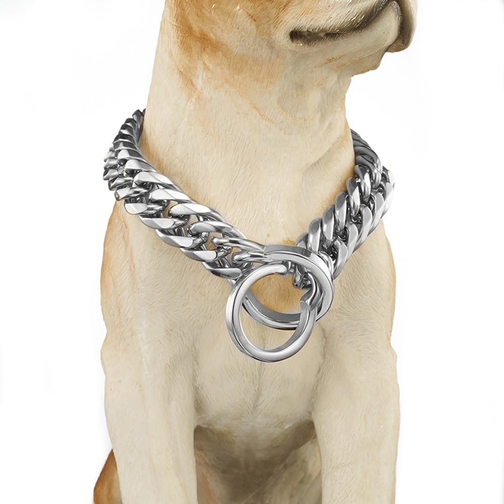 Abaxaca Extra Large Dog Collar Heavy Duty 18K Gold Stianless Steel 18mm Heavy Gold Big Dog Luxury Durable Choke Collar Necklace Chain for Dog