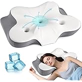 Cerrvical Neck Pillow- Ergonomic Memory Foam Pillows for Sleeping, Dual Ear Relief Zone Contour Pillow, Neck Support Pillows for Side Back &Stomach Sleeper (White)