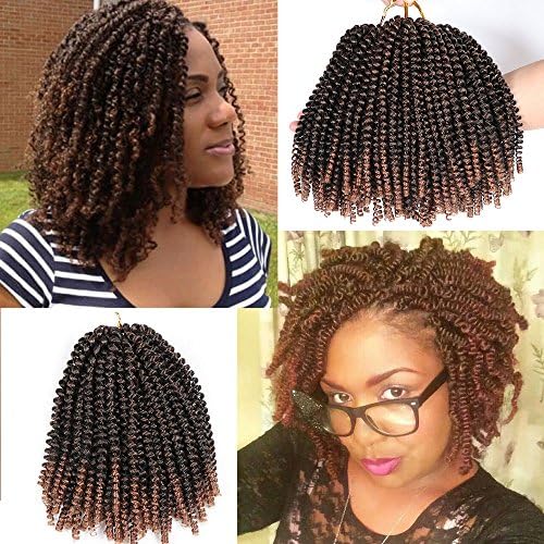 3 Packs Spring Twist Hair Crochet Braids Ombre Braiding Hair Synthetic Crochet Hair Extensions Jamican Bounce Kinky Curl Hair 8 Inch (T30#)