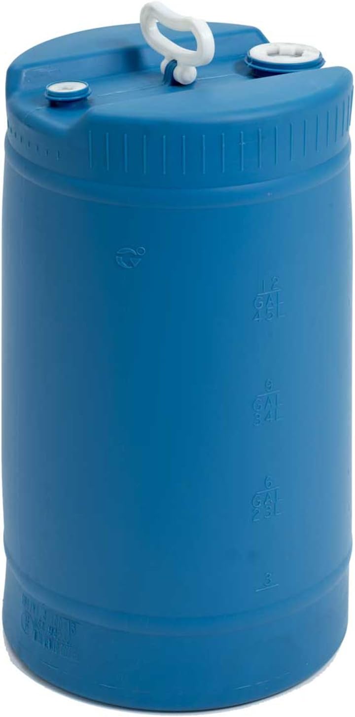 Mauser POLY15THBL, 15 Gallon Closed Tight-Head Plastic Drum with Handle - Blue