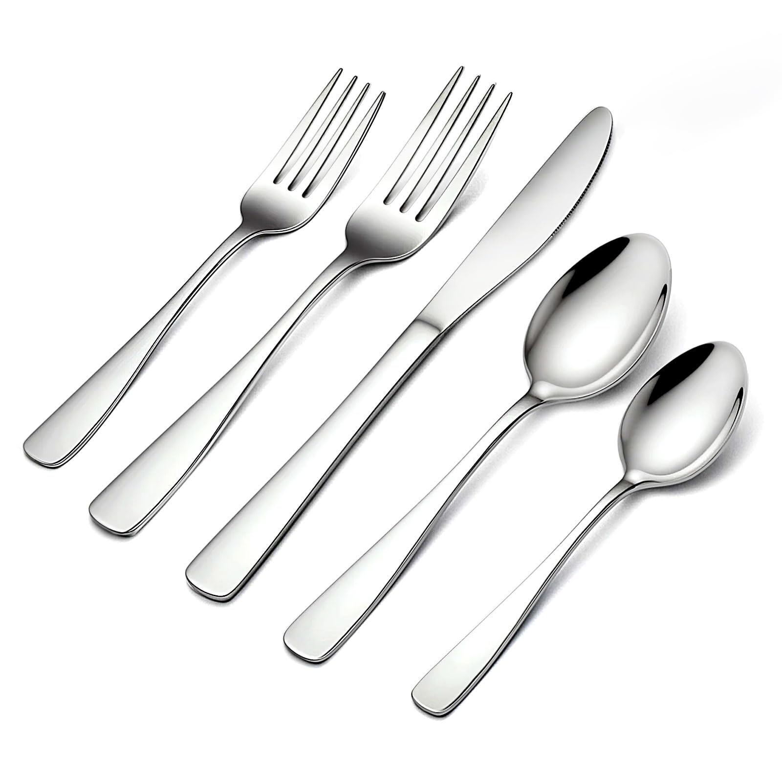 Photo 1 of BEWOS 60 Piece Silverware Set - Stainless Steel Silverware Sets for 12 Include Spoon, Forks, Knives, Mirror Polished Flatware Set for Home, Kitchen, Restaurant, Dishwasher Safe