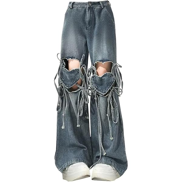 Low Rise Baggy Jeans for Women Goth Emo Pants Y2K Dark Retro