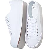 Uoidru White Tennis Canvas Shoes for Women Black Canvas Sneakers Womens Fashion Sneakers Classic Lace Up Walking Shoes